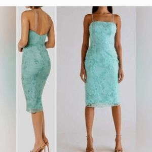 Dress the Population Green Sheath Midi Dress Spaghetti Strap
